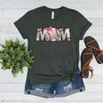 Baseball Mom With Pink Bow Women's Heather T-Shirt Heather Forest Baseball Mom With Pink Bow Women's Heather T-Shirt Heather Forest