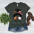 Football Mom Baseball Mom Life Messy Bun Mom Of Both Women's Heather T-Shirt Heather Forest