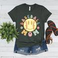 Groovy Retro Floral Happy Smiling Face Baseball Mom Women's Heather T-Shirt Heather Forest