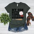 My Son Hits Harder Than Your Husband Baseball Mom Women's Heather T-Shirt Heather Forest My Son Hits Harder Than Your Husband Baseball Mom Women's Heather T-Shirt Heather Forest