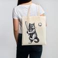 Cute Kitten Playing Baseball Hitter Bat Cool Baseball Cat Canvas Tote Bag