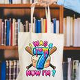 Blue Checkered I Was 6 Now I'm 7 Birthday Cake Baseball Drip Canvas Tote Bag Blue Checkered I Was 6 Now I'm 7 Birthday Cake Baseball Drip Canvas Tote Bag