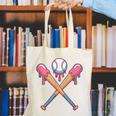Dripping Pink Baseball Crossed Bats Summer Canvas Tote Bag