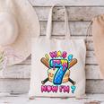 Blue Checkered I Was 6 Now I'm 7 Birthday Cake Baseball Drip Canvas Tote Bag Blue Checkered I Was 6 Now I'm 7 Birthday Cake Baseball Drip Canvas Tote Bag