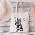 Cute Kitten Playing Baseball Hitter Bat Cool Baseball Cat Canvas Tote Bag