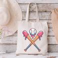 Dripping Pink Baseball Crossed Bats Summer Canvas Tote Bag