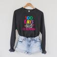 100 Days Of School Reading English Teacher Books Stack Raglan Sleeve Sweatshirt Dark Grey Heather