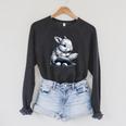 Adorable Reading Bunny Drawing For Book Lovers Philossophers Raglan Sleeve Sweatshirt Dark Grey Heather