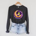 Alien Reading Book UFO Moon Space Astronomy Raglan Sleeve Sweatshirt Dark Grey Heather