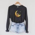 Astronaut Reading Book To Alien Moon Space Astronomy Raglan Sleeve Sweatshirt Dark Grey Heather