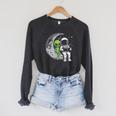 Astronaut Reading Book To Alien Moon Space Women Kids Men Premium Tri-Blend Raglan Sleeve Sweatshirt Dark Grey Heather