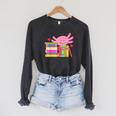 Axolotl Book Reading Librarian English Teacher For Men Women Kids Raglan Sleeve Sweatshirt Dark Grey Heather