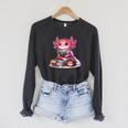 Axolotl Reading Bookworm Book Lovers Raglan Sleeve Sweatshirt Dark Grey Heather
