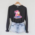 Axolotl With Strawberry Matcha And Books Raglan Sleeve Sweatshirt Dark Grey Heather