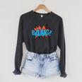 Bang Comic Book Sound Effect Bubble Graphic Tee Shirt Raglan Sleeve Sweatshirt Dark Grey Heather