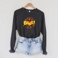 BANG Pop Art Comic Book Speech Bubbles Street Graffiti Art Raglan Sleeve Sweatshirt Dark Grey Heather