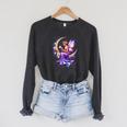 Beautiful Book Fairy Reading Crescent Moon Gothic Bookish Raglan Sleeve Sweatshirt Dark Grey Heather