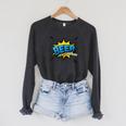 Beer Is My Superpower Comic Book Raglan Sleeve Sweatshirt Dark Grey Heather