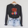 Best Teacher Ever Cute Apple Books School Classroom Vibes Raglan Sleeve Sweatshirt Dark Grey Heather