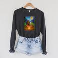 Bigfoot And Alien Reading Books Campfire Halloween Raglan Sleeve Sweatshirt Dark Grey Heather