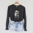 Boo Skeleton Skull Books Halloween Women School Teacher Kid Raglan Sleeve Sweatshirt Dark Grey Heather