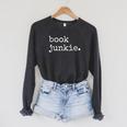 Book Junkie Reading Raglan Sleeve Sweatshirt Dark Grey Heather