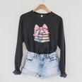 Book Lover Coquette Bow Pink Dainty Ribbon Cute Bookworm Raglan Sleeve Sweatshirt Dark Grey Heather