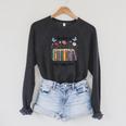 Book Lover Floral Reading Is My Happy Place Raglan Sleeve Sweatshirt Dark Grey Heather