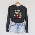 Book Madness Reading Lover School Humor Raglan Sleeve Sweatshirt Dark Grey Heather