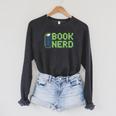 Book Nerd Pixel Retro Reading Bibliophile Gamer Raglan Sleeve Sweatshirt Dark Grey Heather
