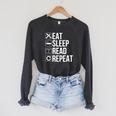 Book Reader Eat Sleep Read Repeat Raglan Sleeve Sweatshirt Dark Grey Heather