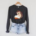 Book Reading Bookworm Forest Animal Wildlife Cute Hedgehog Raglan Sleeve Sweatshirt Dark Grey Heather