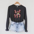 Bookmas Christmas Books Shirt Candy Cane Bookworm Raglan Sleeve Sweatshirt Dark Grey Heather