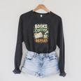 Books Coffee Repeat Book Lover Reader Bookworm Raglan Sleeve Sweatshirt Dark Grey Heather