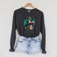 Books Dragon Reading Book Lover Raglan Sleeve Sweatshirt Dark Grey Heather