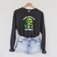 Books Never Go Extinct Reading Dinosaur Bookish Nerdy Raglan Sleeve Sweatshirt Dark Grey Heather