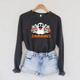 Books Lovers Boo Scary Ghost T Shirt Raglan Sleeve Sweatshirt Dark Grey Heather