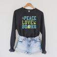 Books Peace Love Bookworm Book Nerd Book Lover Reading Raglan Sleeve Sweatshirt Dark Grey Heather