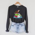 Books Sea Otter Teacher Raglan Sleeve Sweatshirt Dark Grey Heather
