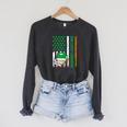 Books US American Flag One Lucky Librarian St Patrick's Day For Women Kids Men Raglan Sleeve Sweatshirt Dark Grey Heather