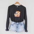 BOOKTROVERT Cute Cat With Tea Cozy Sweater And Book Raglan Sleeve Sweatshirt Dark Grey Heather BOOKTROVERT Cute Cat With Tea Cozy Sweater And Book Raglan Sleeve Sweatshirt Dark Grey Heather