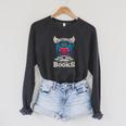 Bookworm Flying Mythical Creature Book Reading Dragon Raglan Sleeve Sweatshirt Dark Grey Heather