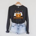 Booooks Ghost Boo Read Books Library Teacher Halloween Cute Raglan Sleeve Sweatshirt Dark Grey Heather