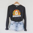 Booooks Ghost T Shirt Boo Read Books Library Raglan Sleeve Sweatshirt Dark Grey Heather