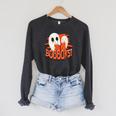 BOOOOKS Halloween Author Reading Of History Books Raglan Sleeve Sweatshirt Dark Grey Heather BOOOOKS Halloween Author Reading Of History Books Raglan Sleeve Sweatshirt Dark Grey Heather