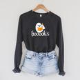 Booooks Halloween Cute Ghost Reading Library Books Raglan Sleeve Sweatshirt Dark Grey Heather