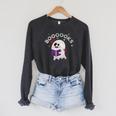 Boooooks Halloween Ghost Reading Book For Teacher & Student Men Women Kids Raglan Sleeve Sweatshirt Dark Grey Heather