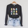 Bunny Reading Books Easter Day Teacher Librarian Book Lover Raglan Sleeve Sweatshirt Dark Grey Heather