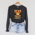 Camping Reading Fun Book Lover Camper Librarian Raglan Sleeve Sweatshirt Dark Grey Heather