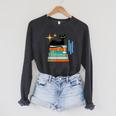 Cat And Books Retro Midcentury Mid Century Aesthetic Raglan Sleeve Sweatshirt Dark Grey Heather